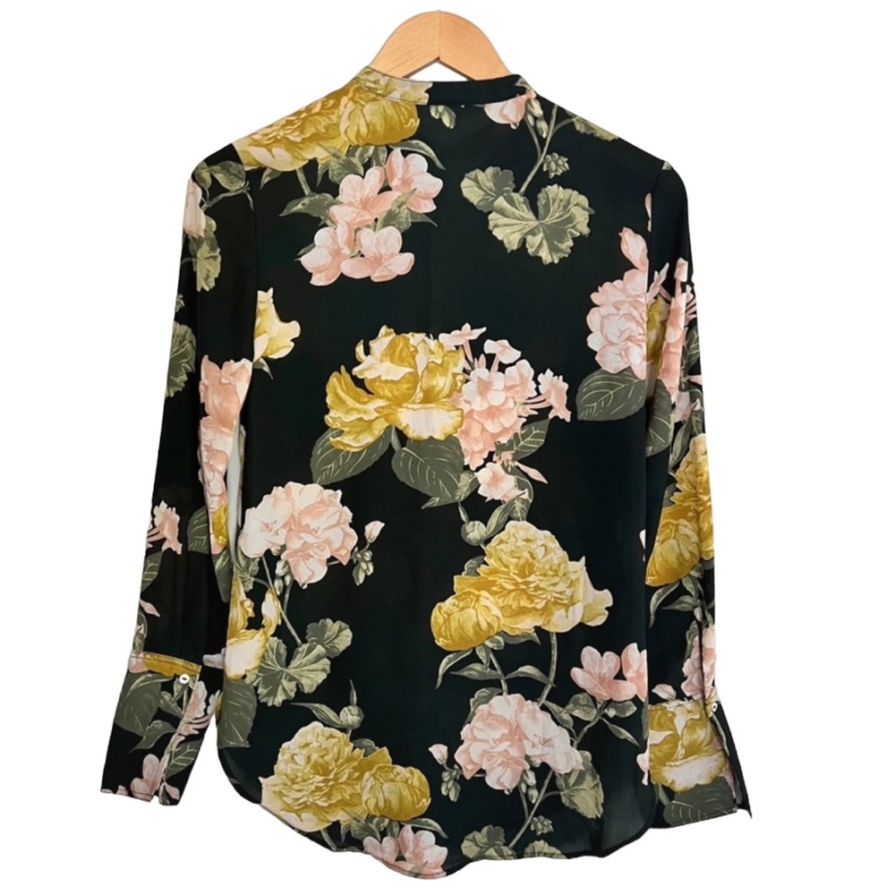 H&M Conscious Size 2 Hunter Green Floral Button Down Blouse - Picture 4 of 5